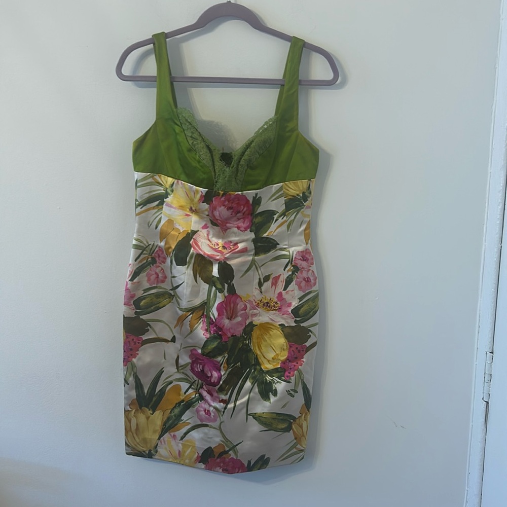 Vintage 90s Y2K Floral Satin Mini Dress Lined Size 8
